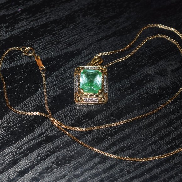 Chateau D Argent Genuine 12mm. by 10mm. Aqua Marine 925 Gold Vermeil Necklace - Picture 10 of 11
